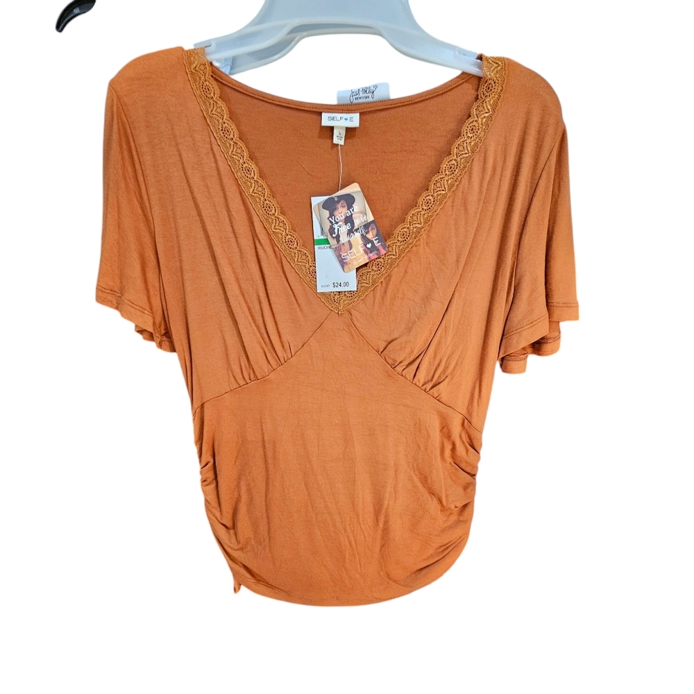 Self E Macys Blouse Size L NWT Stretch Autumn Fall Pumpkin Orange SELFIE SELFE